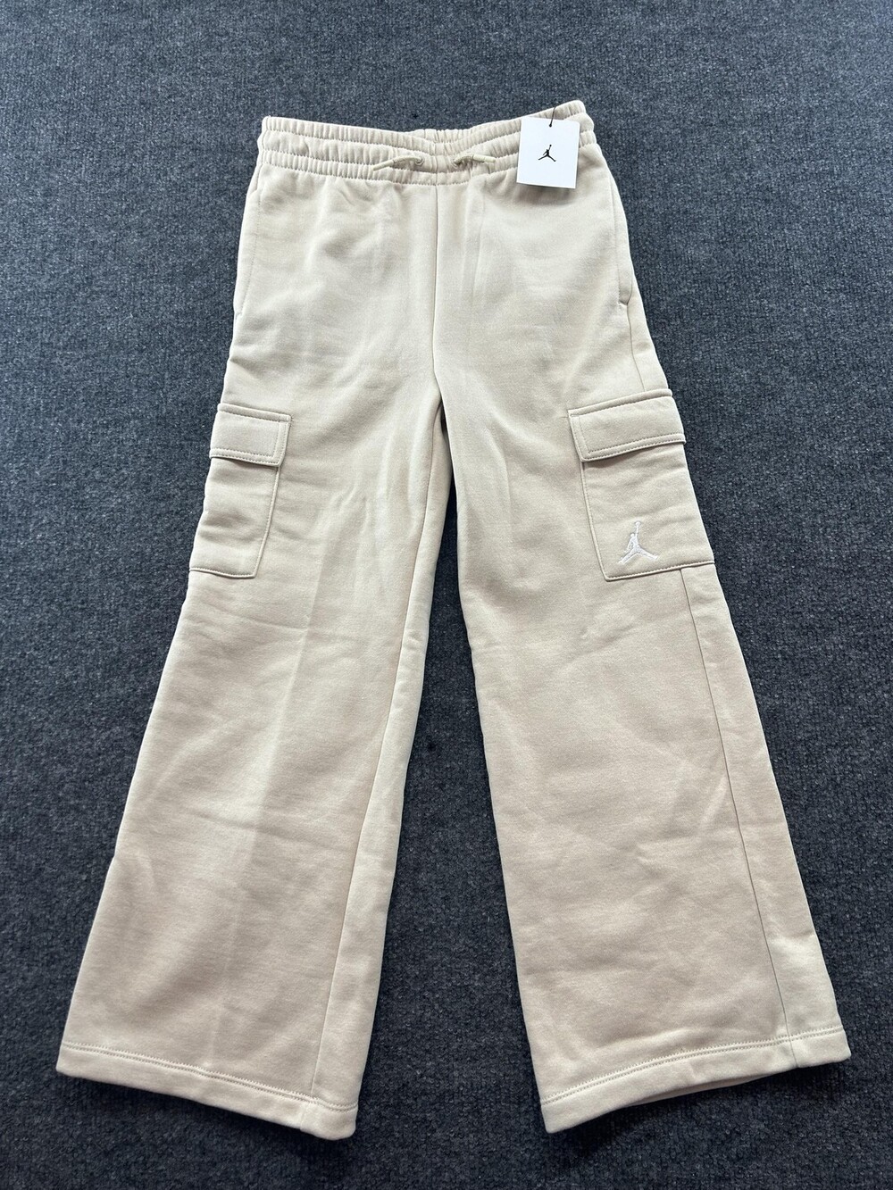 Jordan Sweatpants Girls 10-12 Beige Fleece Cargo Wide Leg Jumpman Pull On Pants